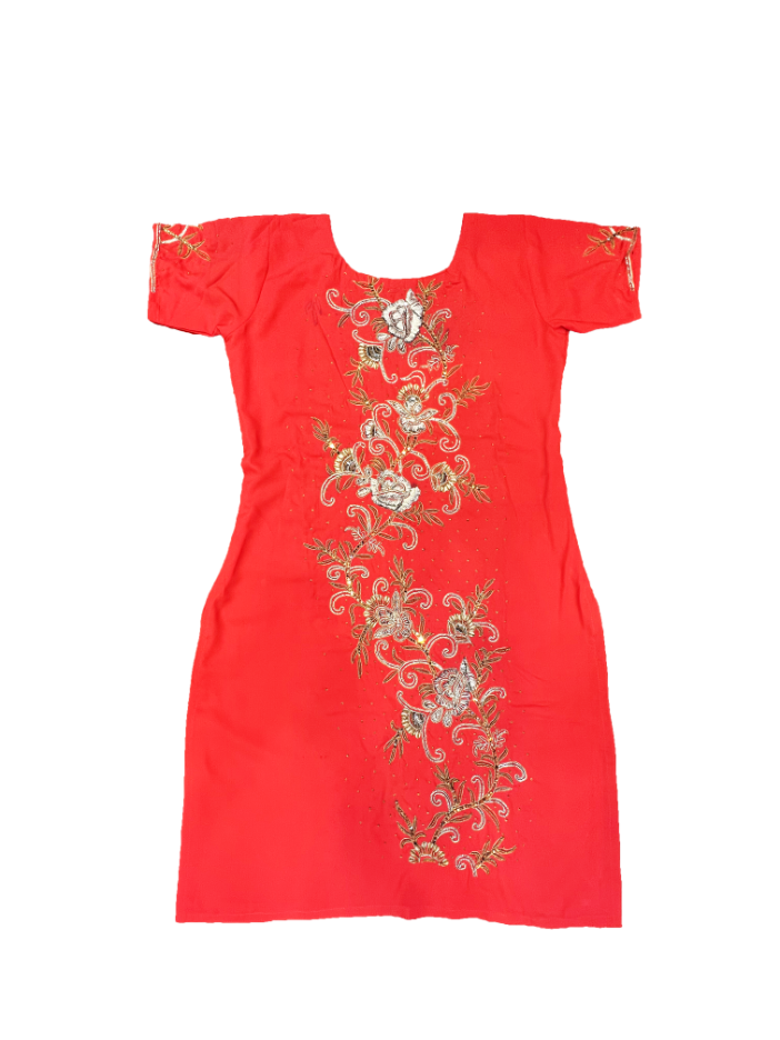 Coral Red Suit With Zari Work